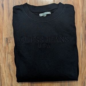 Vintage Y2K Guess Jeans USA Black Monochrome Embroidered Crewneck Size Medium‎